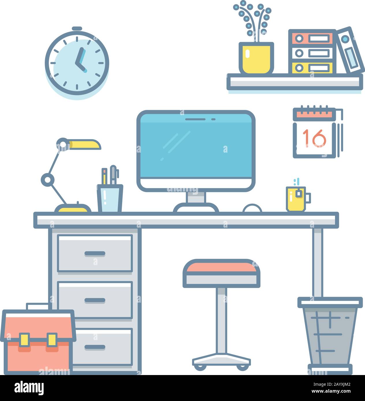 Workspace with desktop computer. Web coder workplace tools, software  equipment, workspace for developer thin line flat vector interior  illustration Stock Vector Image & Art - Alamy