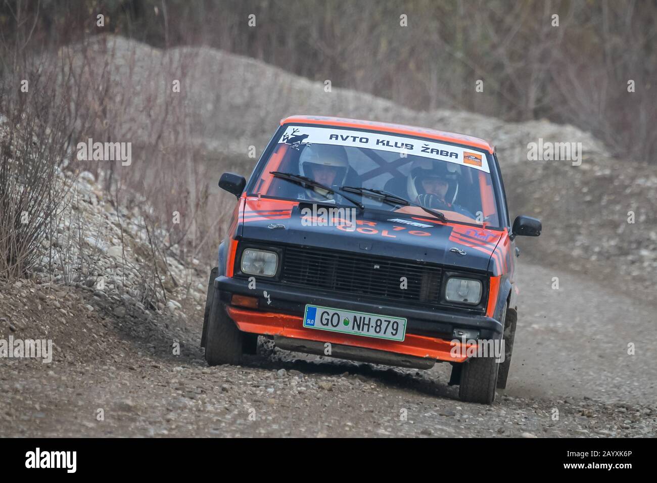 Sveta Nedjelja, Croatia - November 24, 2019. 10th Rally Show Santa Domenica. Anej Leban and Bostjan Lemut in Zastava Yugo, Sprint. Stock Photo