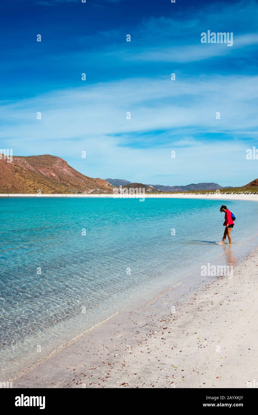 Woman on a beach at San Francisco Island in the Sea of Cortez in Baja California, Mexico. Stock Photo