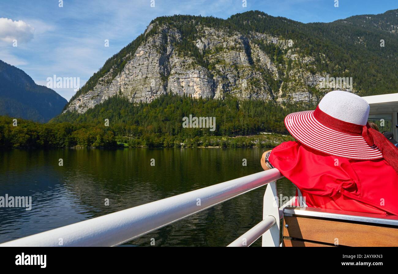 Visiting Hallstatt town Stock Photo