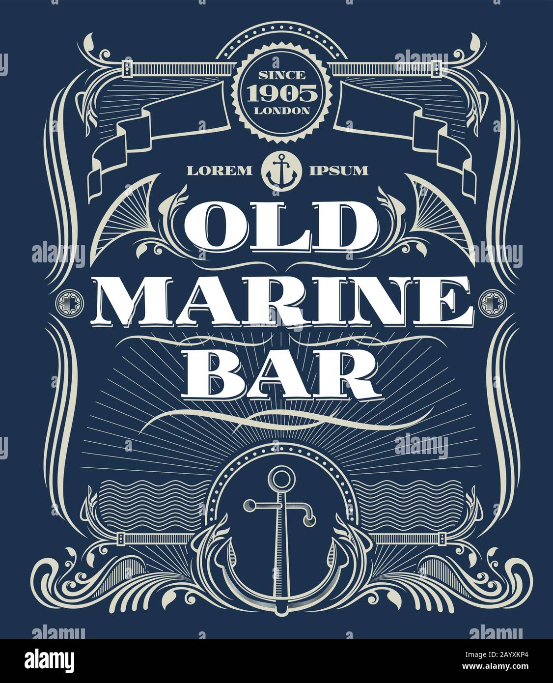 Vintage border western vector frame, old marine bar label. Illustration frame with anchor for marine bar and nautical old bar Stock Vector