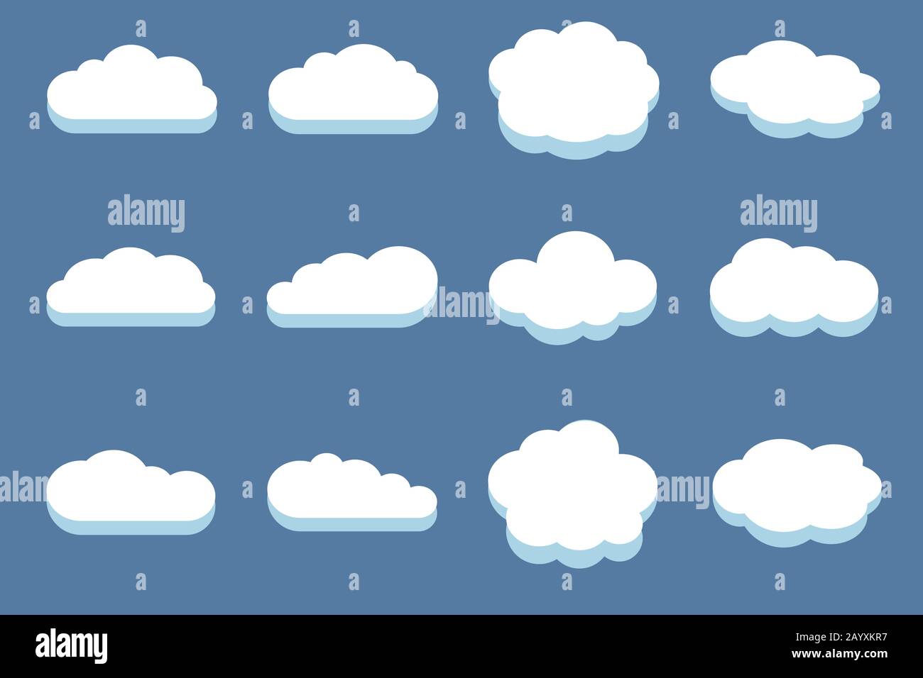 Set of clouds in the blue sky. White cloud design and cloudscape vector illustration Stock Vector