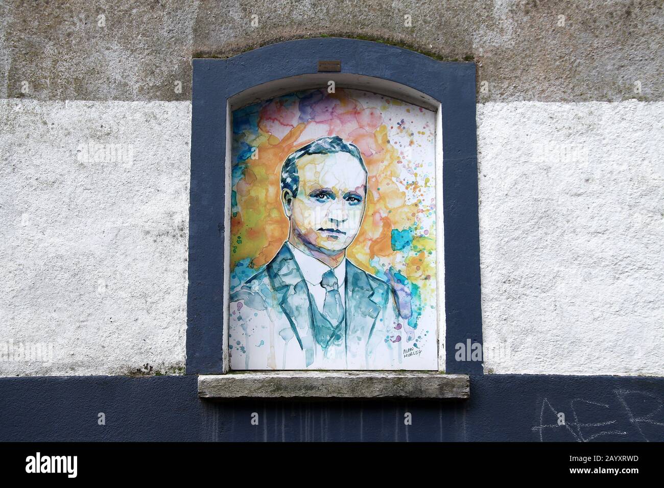 Artwork of Tomas Mac Curtain who was a Patriot of Irish Freedom at Kyle Street in Cork Stock Photo