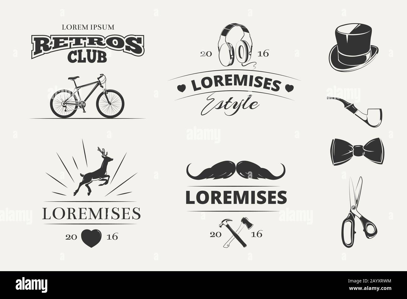 Hipster vector logos, emblems, labels, badges. Emblem logo set in