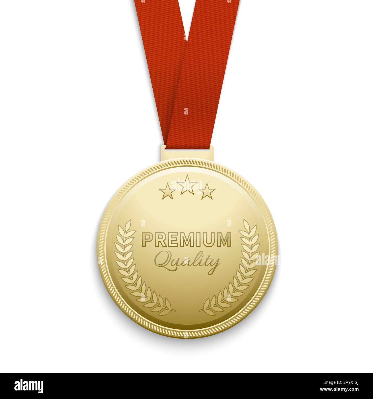 Premium quality gold medal vector illustration. Medal of premium quality and golden medal emblem Stock Vector