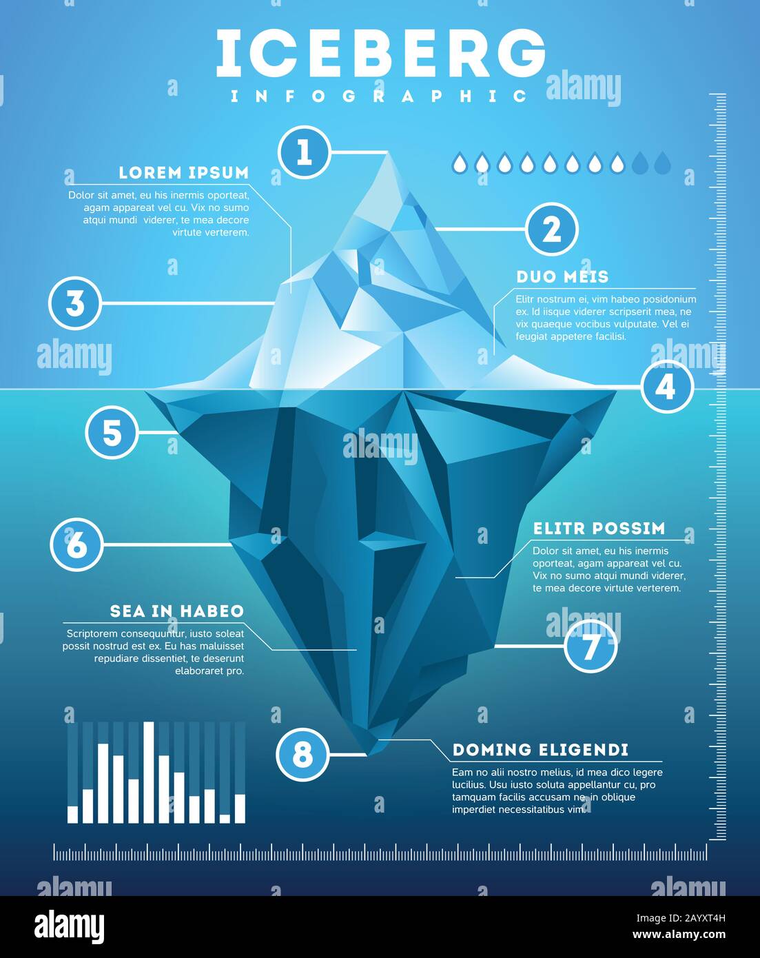 Vector iceberg infographic. Iceberg template business metaphor, financial info polygon iceberg illustration Stock Vector
