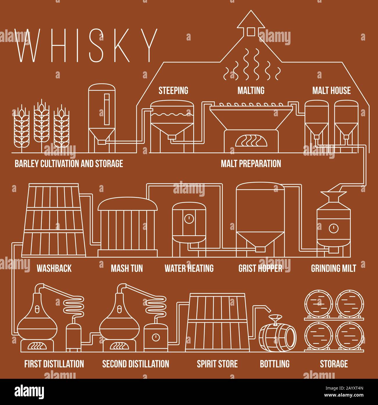 Whisky distillation illustration hires stock photography and images