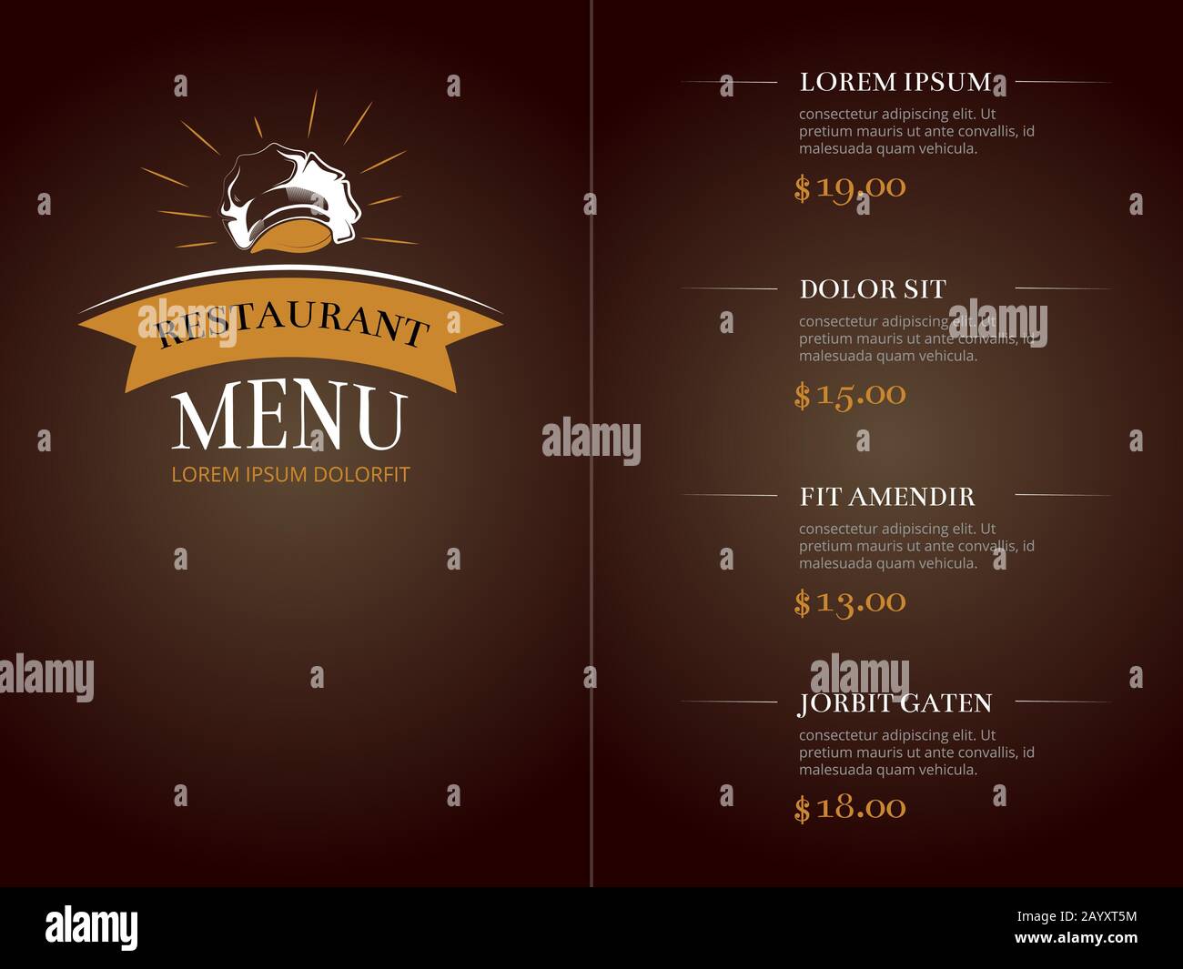 Cafe restaurant menu template identity vector mockup. Card with a list