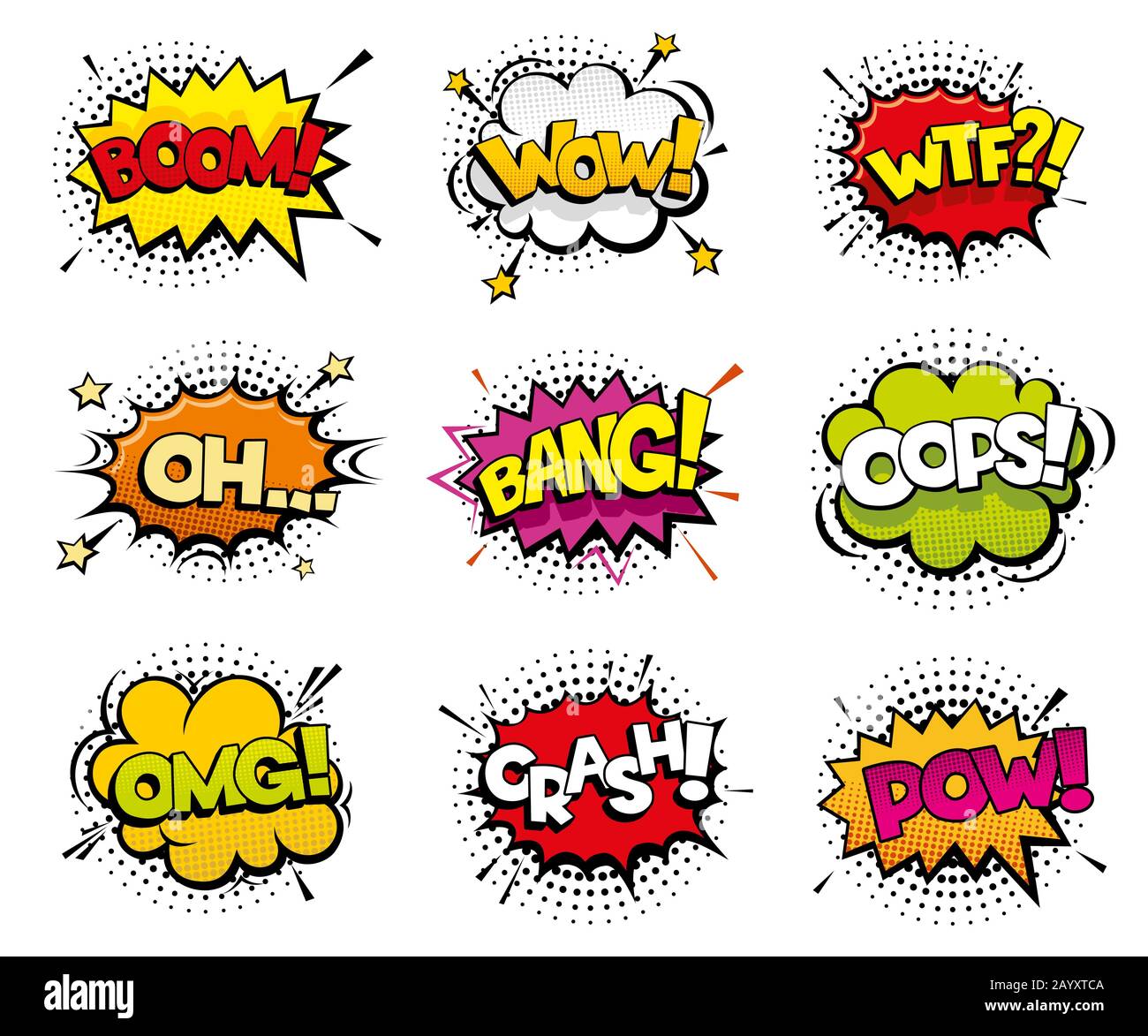 Comic sound effects in pop art vector style. Sound bubble speech with word  and comic cartoon expression sounds illustration Stock Vector Image & Art -  Alamy