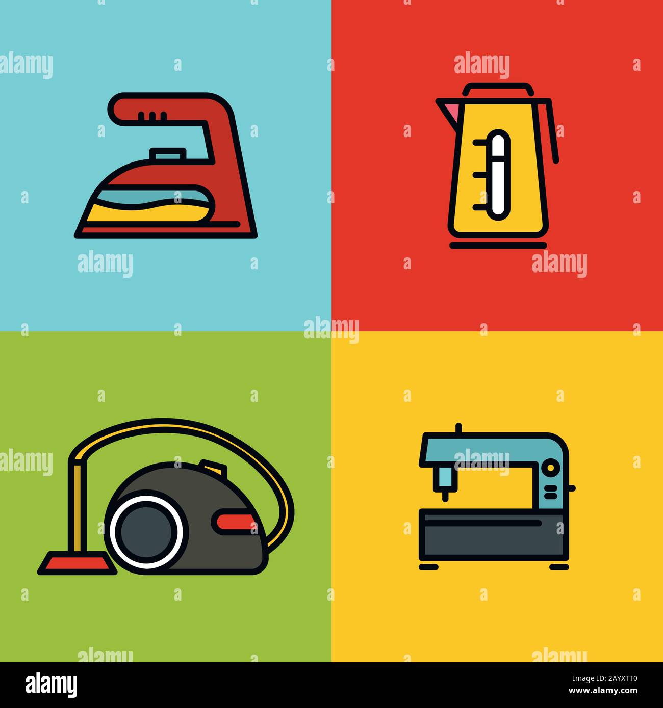 Household appliances color icons on color background. Vector illustration Stock Vector