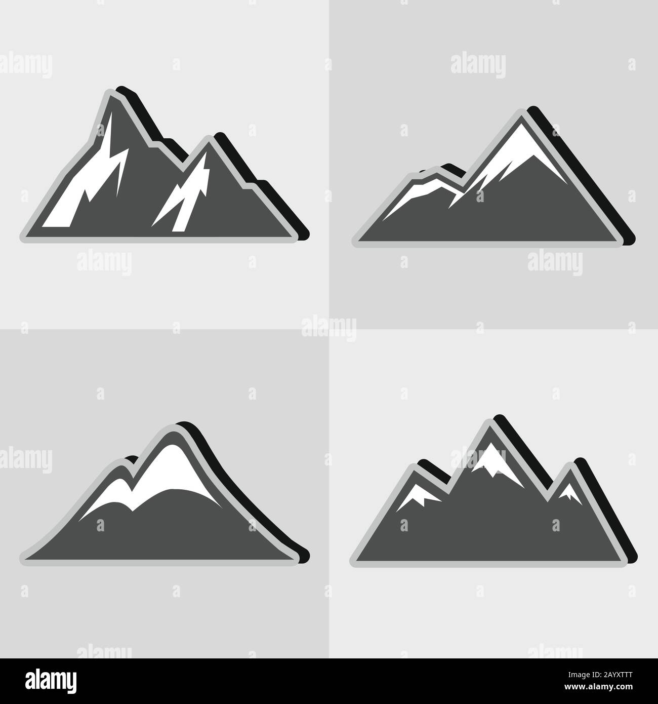 Mountain gray icons with black shadow. Travel logotype template. Vector illustration Stock Vector