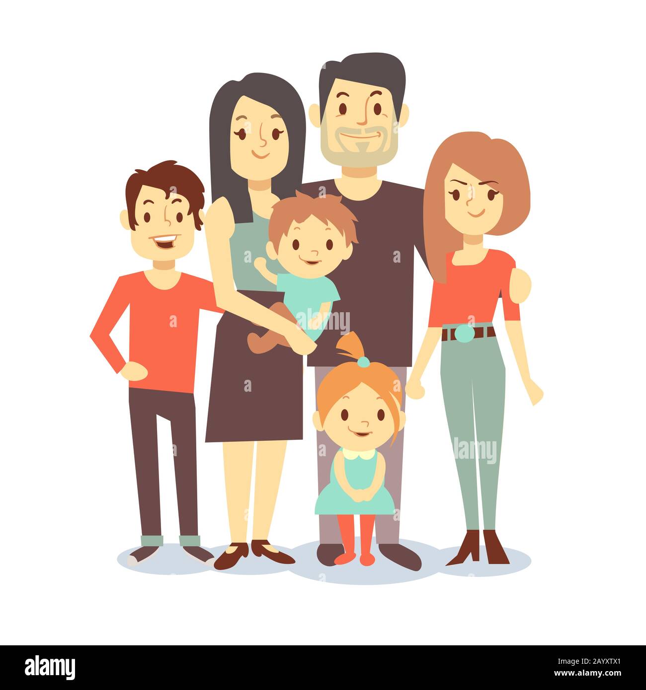 Cute cartoon family mom and dad, vector characters family in casual  clothes, father and mother with children. Illustration of big happy family  Stock Vector Image & Art - Alamy