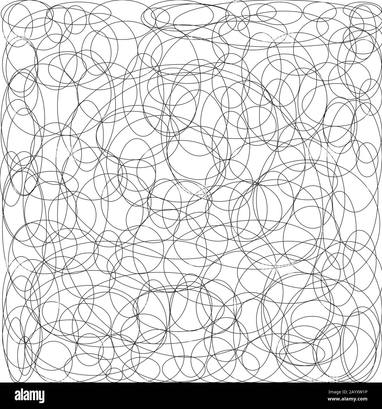 A messy chaotic overlapping round shape doodle background. Stock Photo