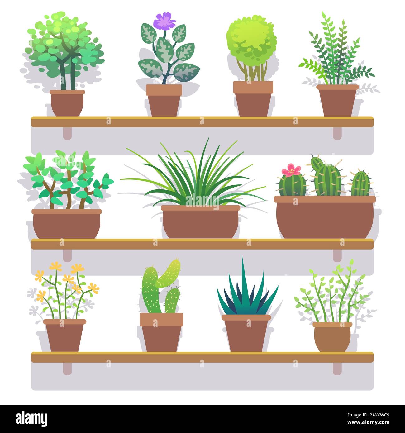 Indoor plants in pots flat icons set. Interior plant in pot and nature ...