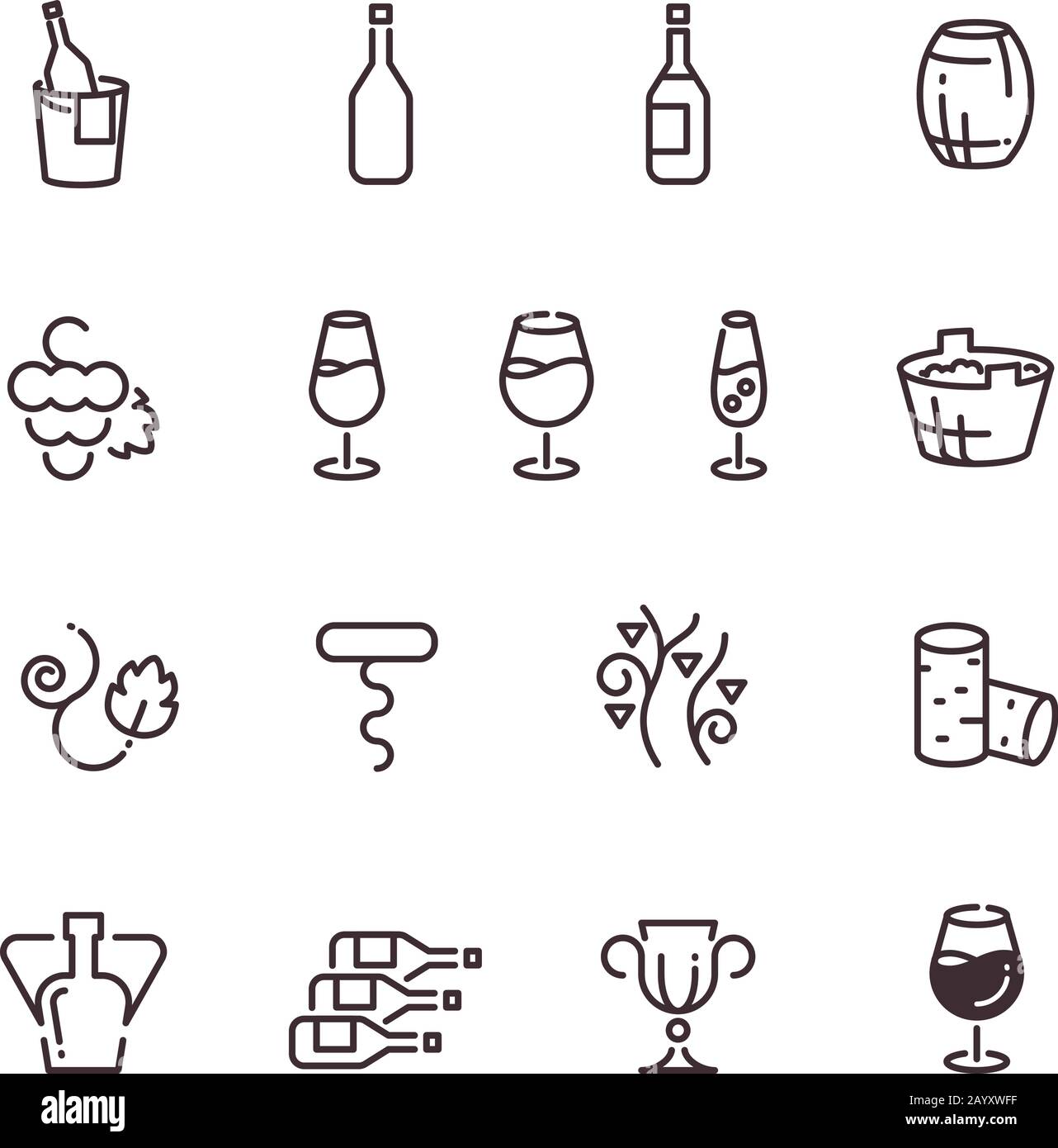 Wine sommelier winery thin line vector icons. Linear glass goblet and ...