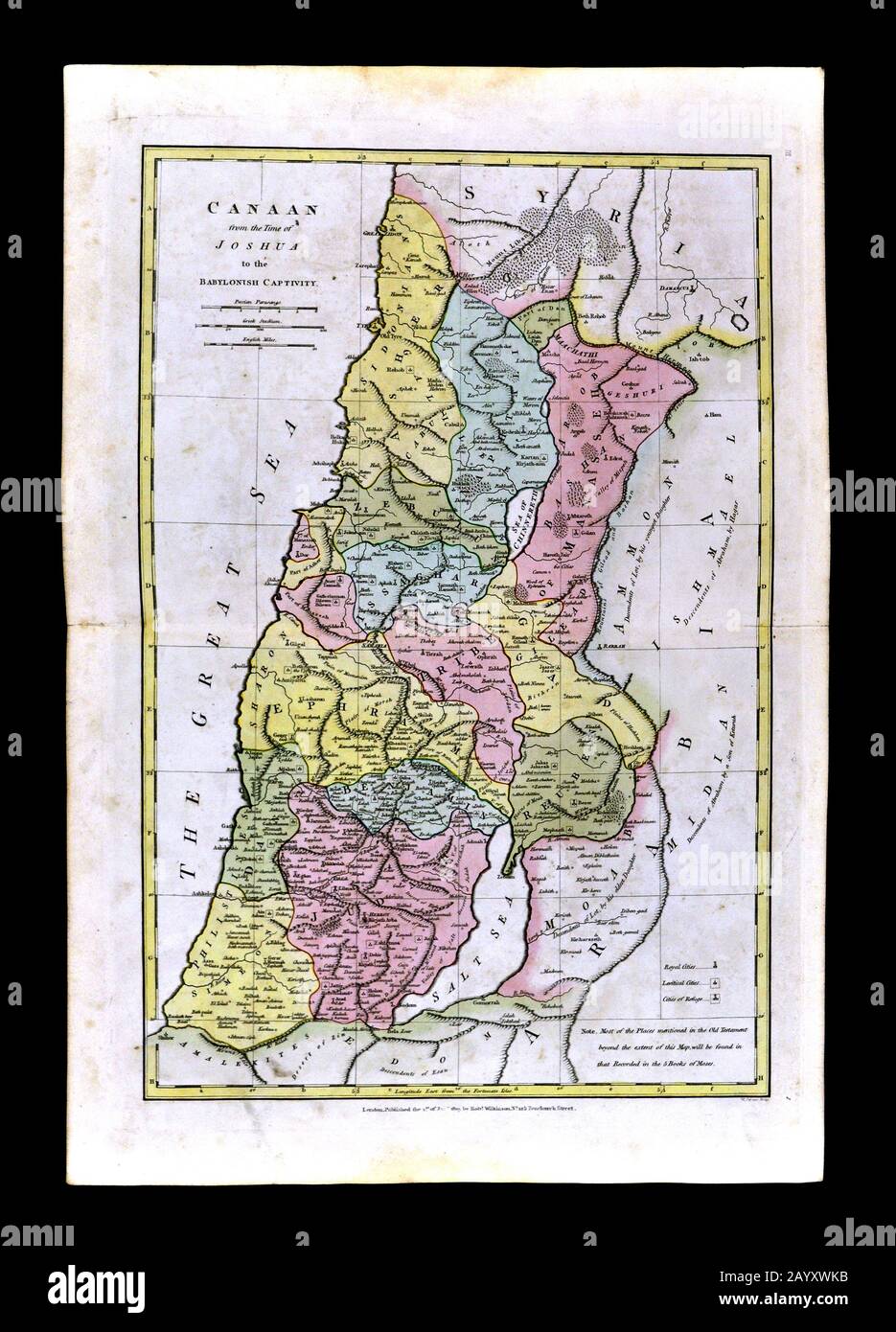 1808 Wilkinson Map Cannan Kingdom of Joshua Ancient Palestine Israel Old Testament Holy Land Stock Photo