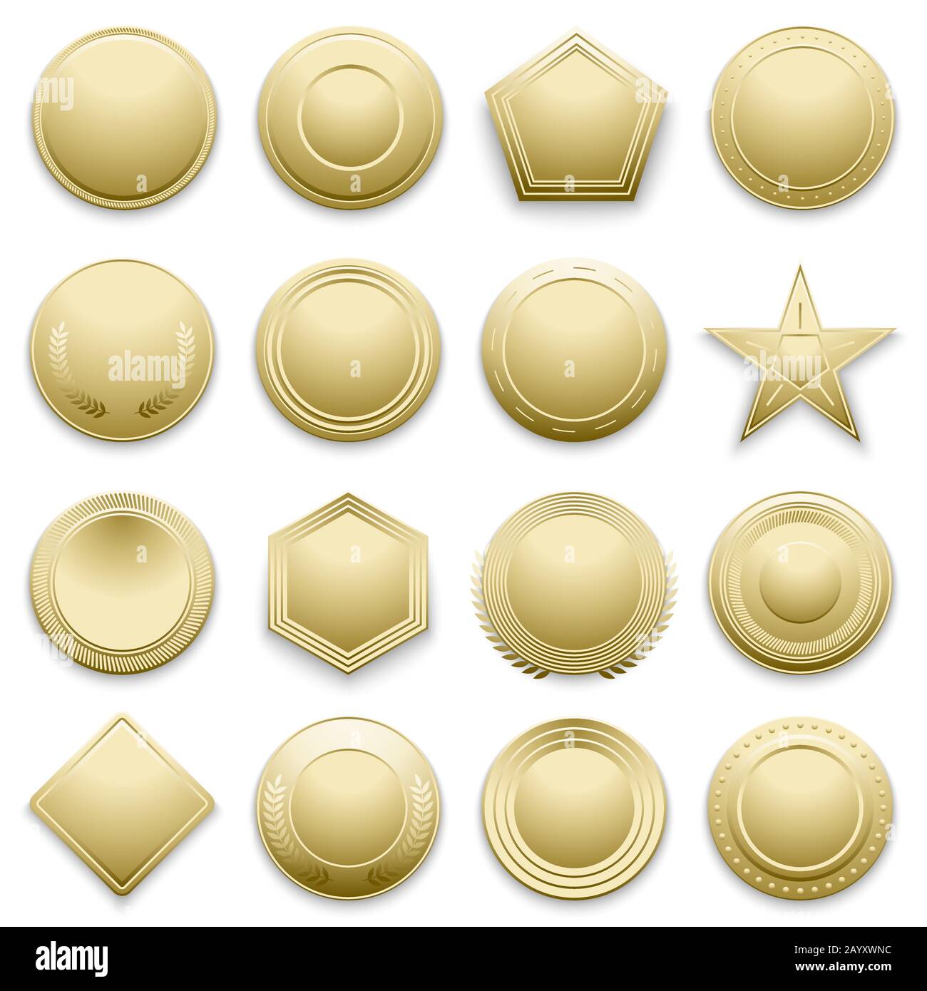 Vector blank gold labels set. Star and hexagon golden label, illustration set of gold badge for winning and awarding Stock Vector