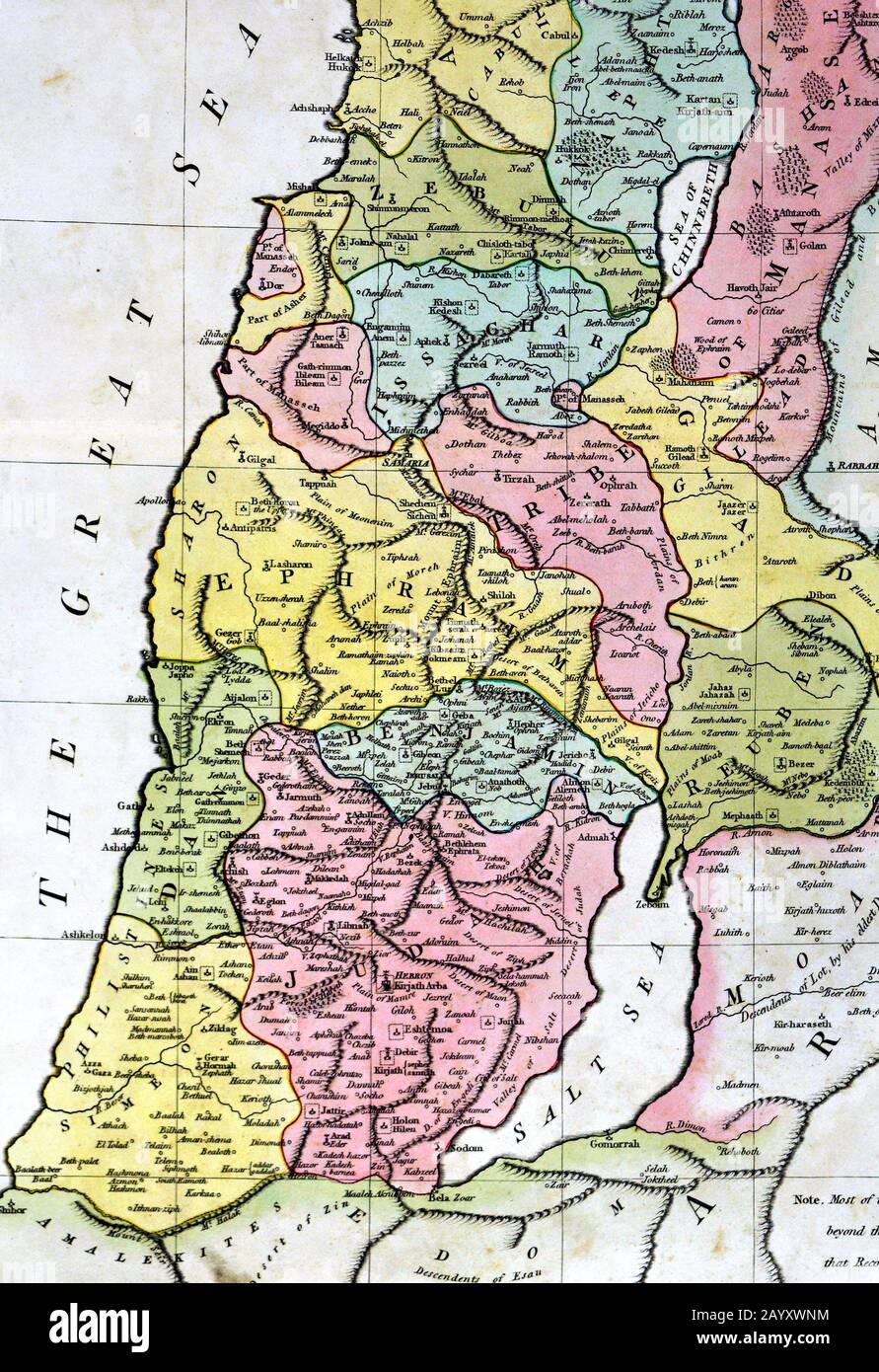 1808 Wilkinson Map Cannan Kingdom of Joshua Ancient Palestine Israel Old Testament Holy Land Stock Photo