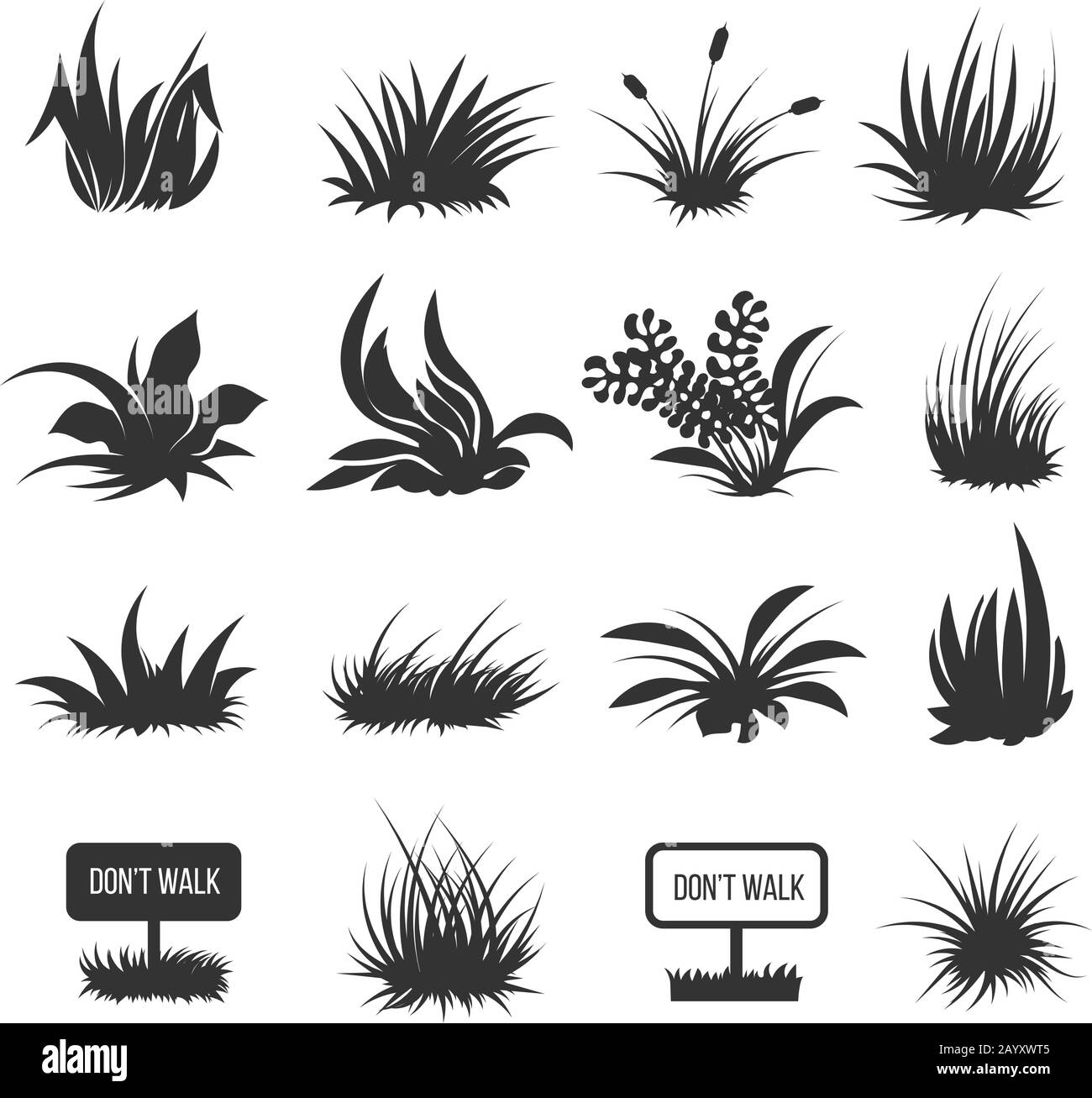 Monochrome grass and lawn vector silhouettes illustration Stock Vector