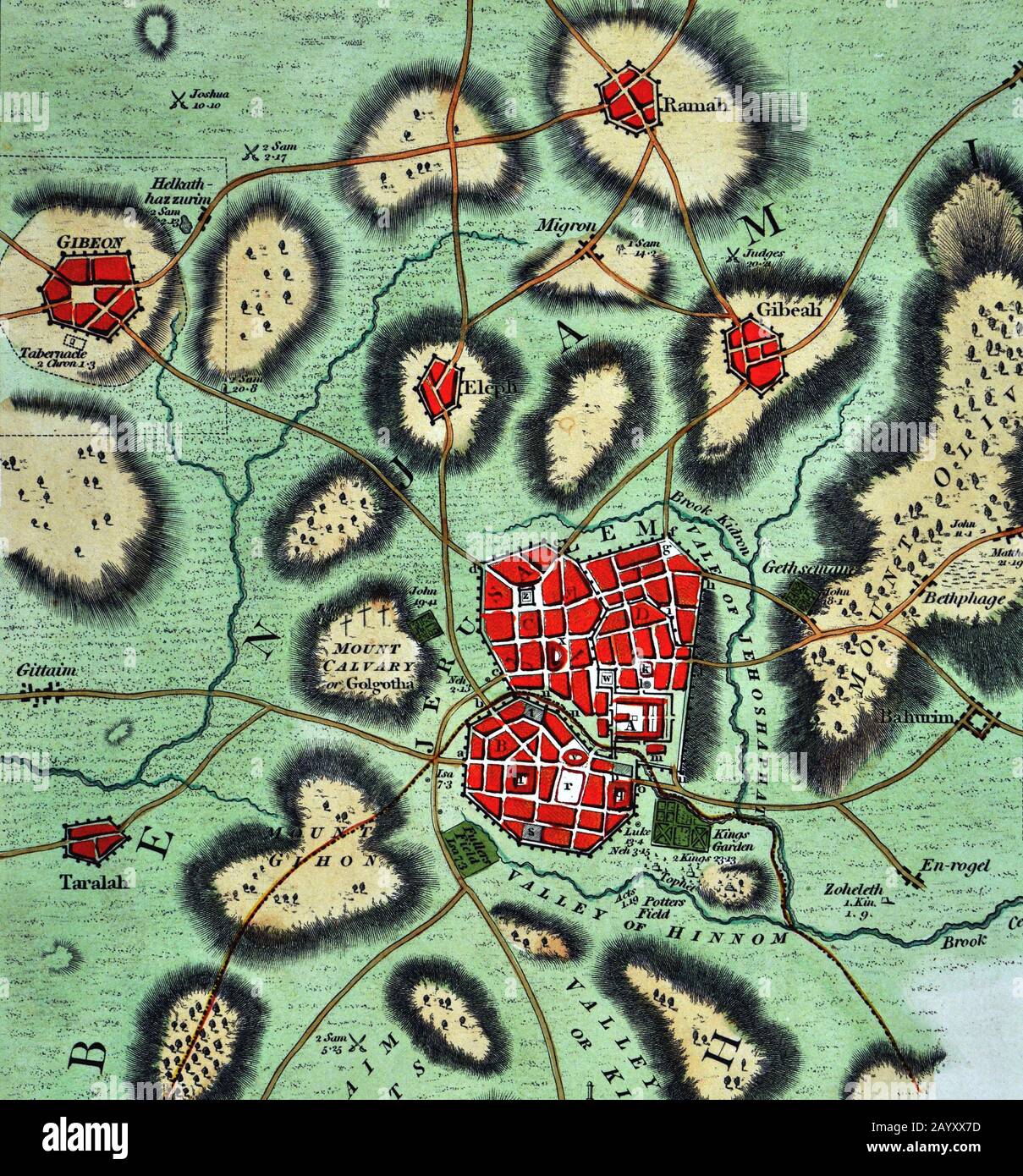 1808 Wilkinson Map Moriah or Jerusalem Temple Zion Bethlehem Mount