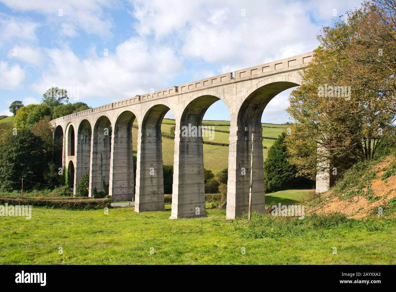 The imposing tenarched Cannington viaduct on the disused Axminster