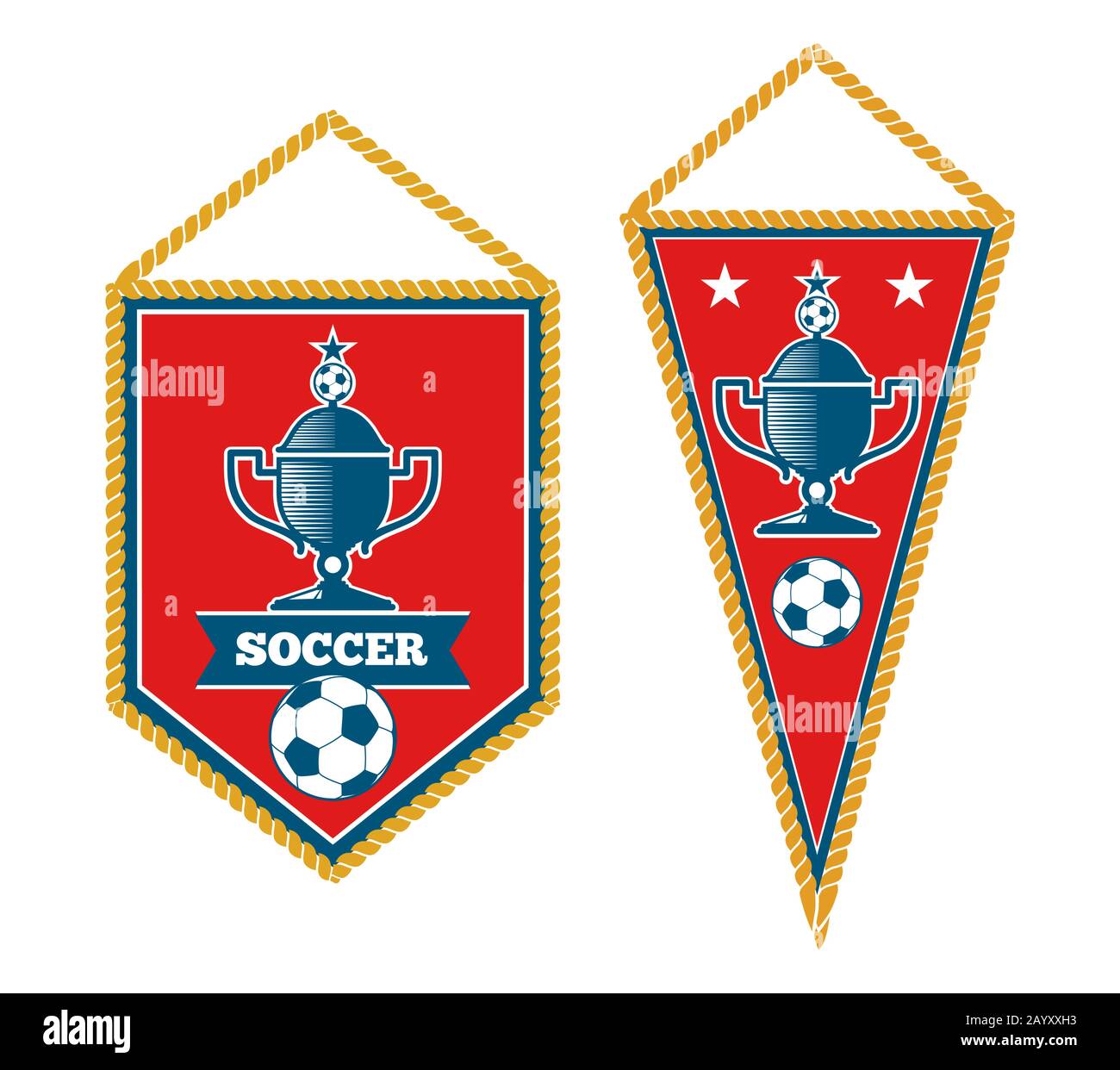 Set of soccer pennants isolated over white. Tournament football banner, vector illustration Stock Vector