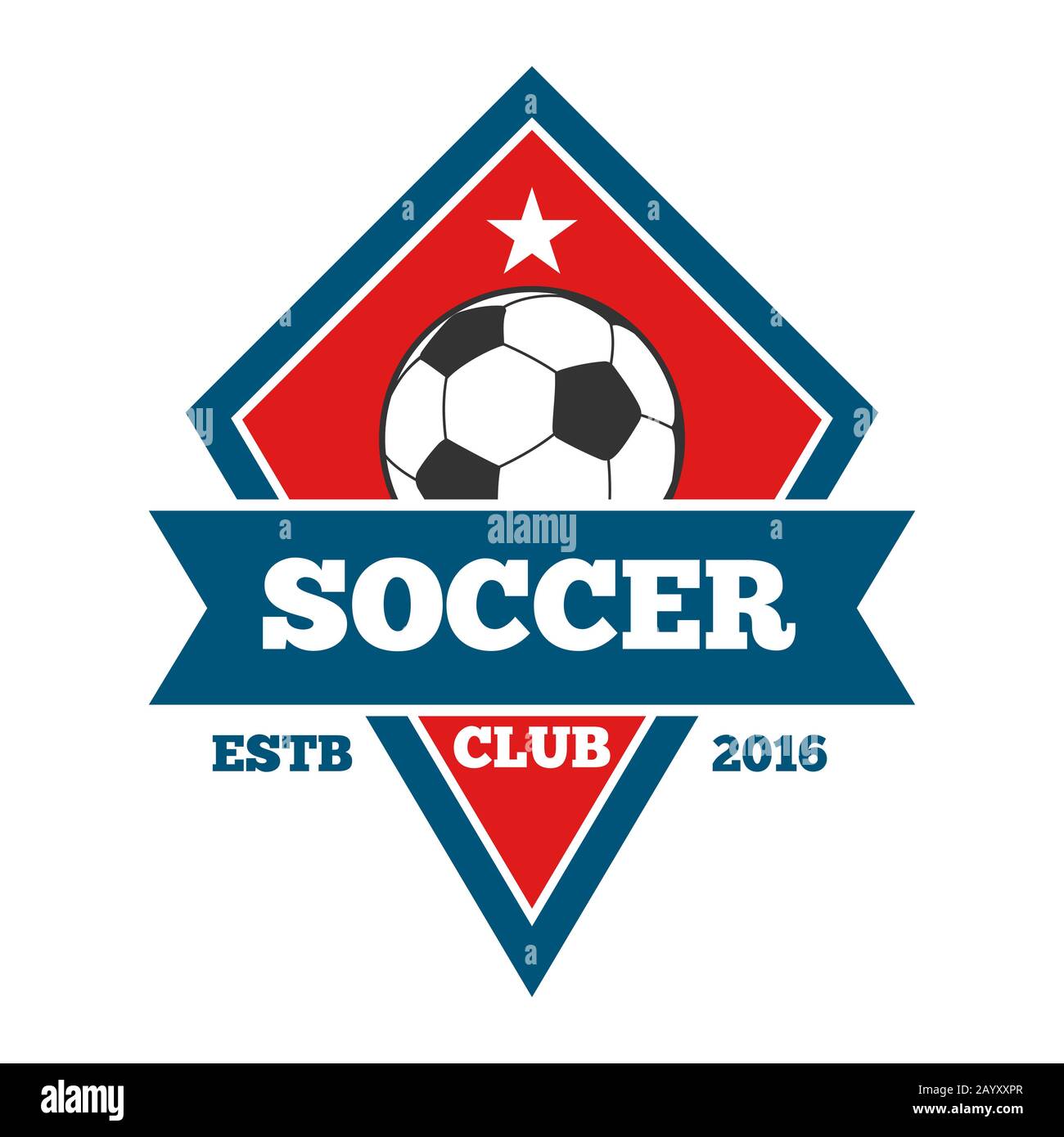 Vector soccer logo, badge, emblem template in red and blue. Football badge and banner illustration Stock Vector