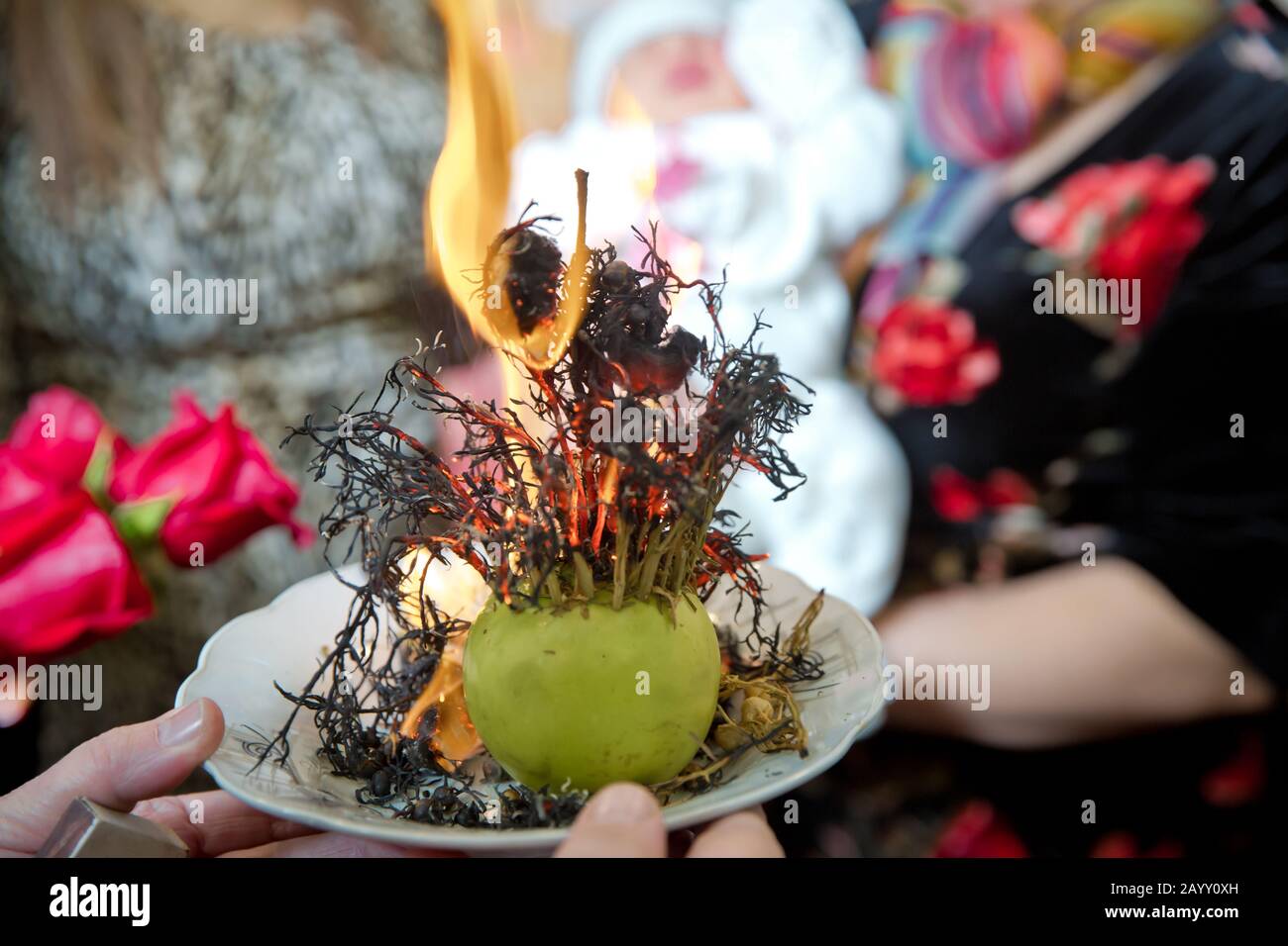 Incense of herb smokes for good luck. Magic plant uzerlik . Burning