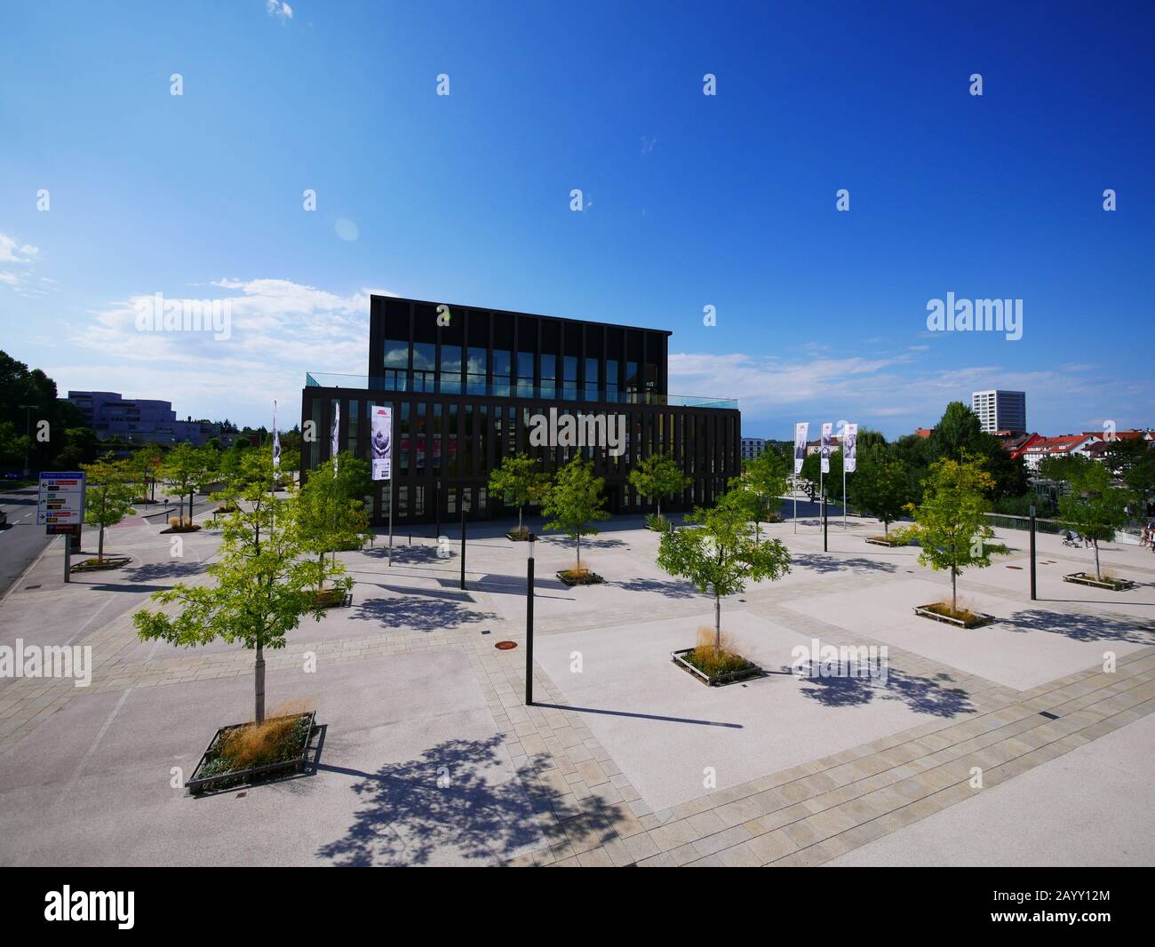 Reutlingen, Germany: Place of the new Stadthalle (concert hall) with the Stuttgart gate in sight Stock Photo