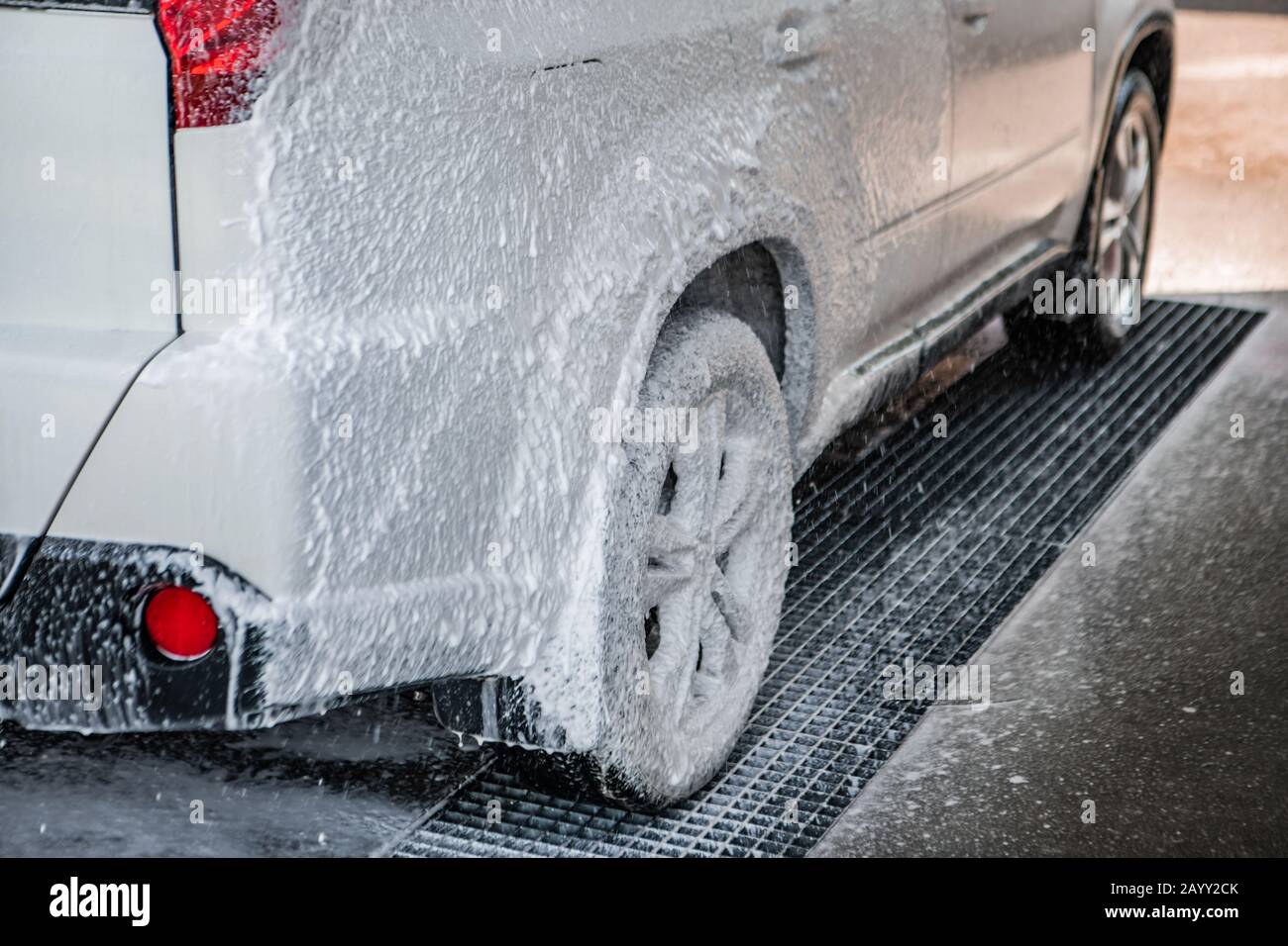 carwash concept car in foam Stock Photo Alamy