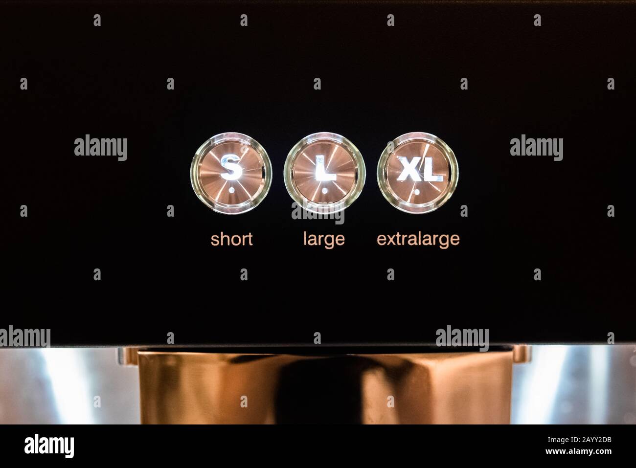 Metal push buttons to choose short, large or extra Stock Photo - Alamy