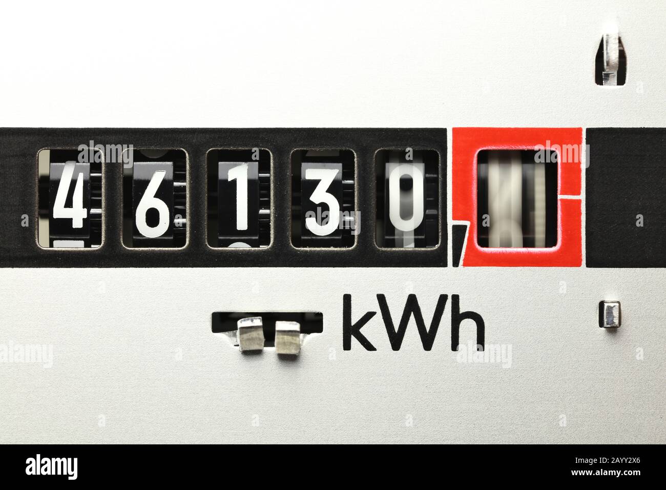 fast running analogue electric meter in private household Stock Photo