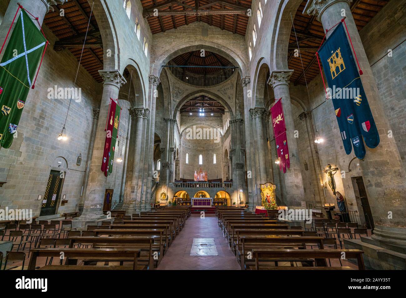 Interior view in the Church of Santa Maria della Pieve in Arezzo, Tuscant, Italy. Stock Photo