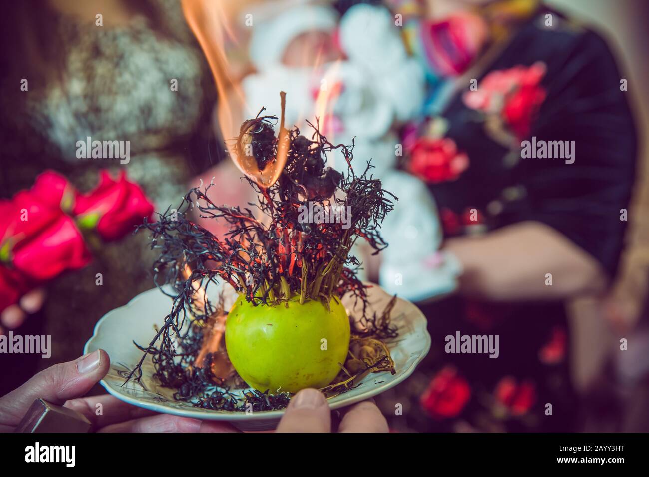 Incense of herb smokes for good luck. Magic plant uzerlik . Burning