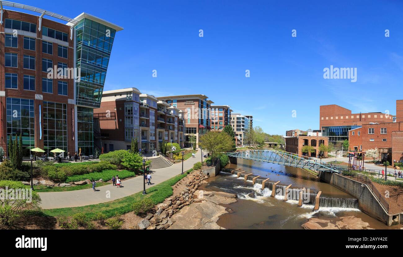 Falls Park and Riverfront Development on the Reedy, Greenville, South Carolina, USA. Stock Photo