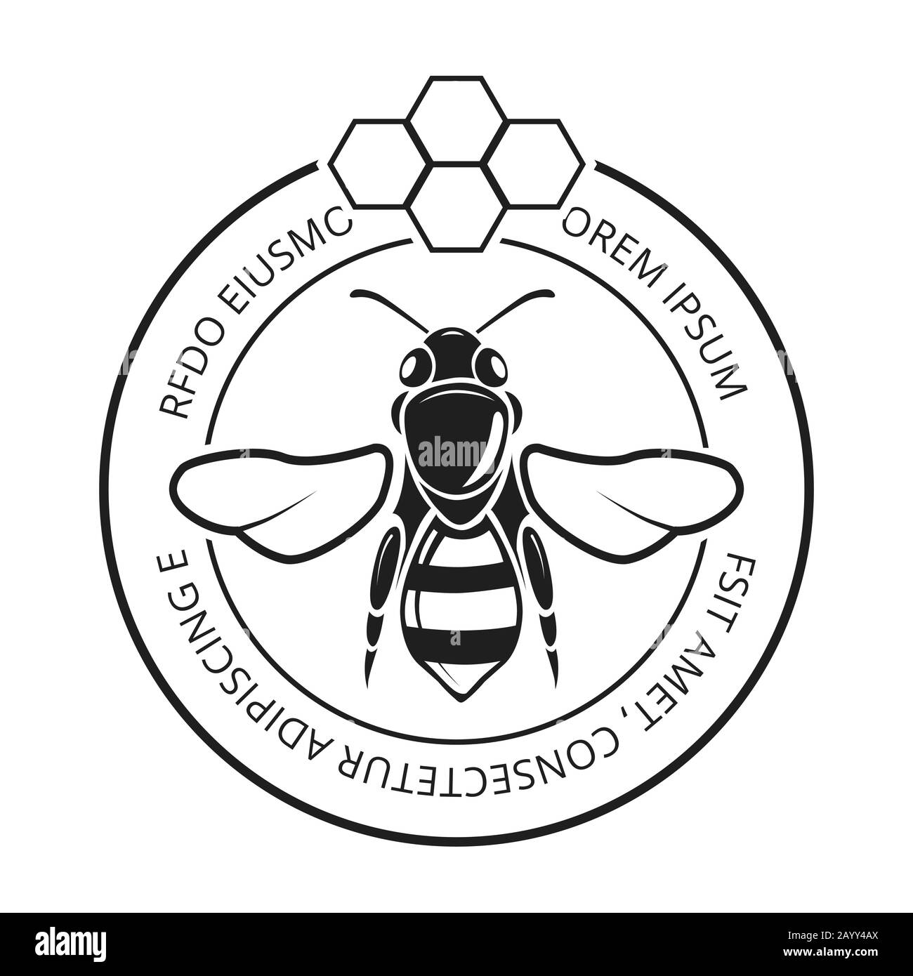 Retro honeybee, beekeeper, honey logo. Natural symbol and label with honeycomb, vector illustration Stock Vector