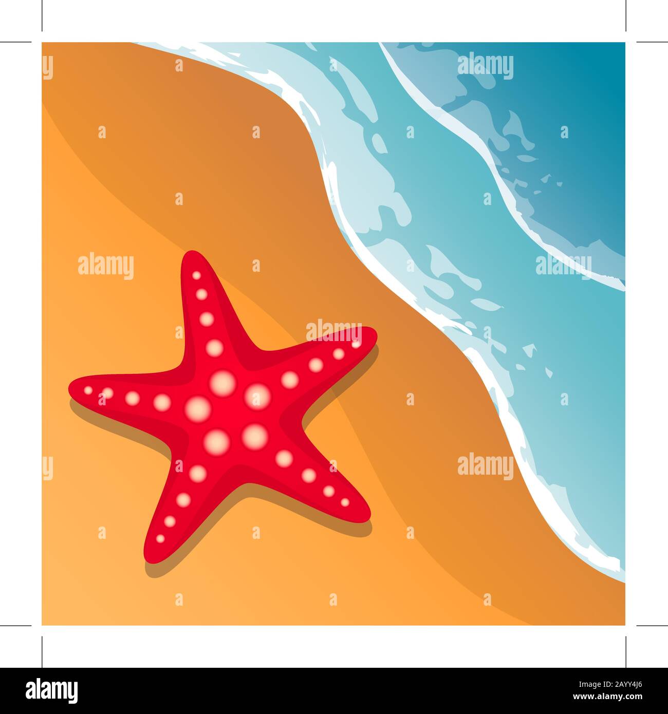 Beach background. Sea shore. The waves and sand. Starfish. Vector Image ...