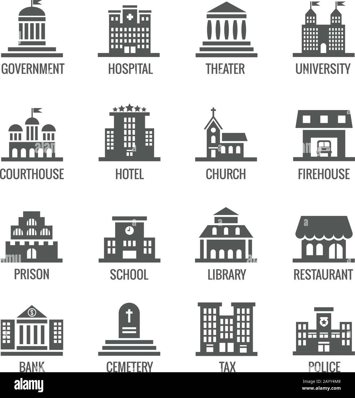 Government, public building vector icons set. Building icon set public and architecture building government city illustration Stock Vector