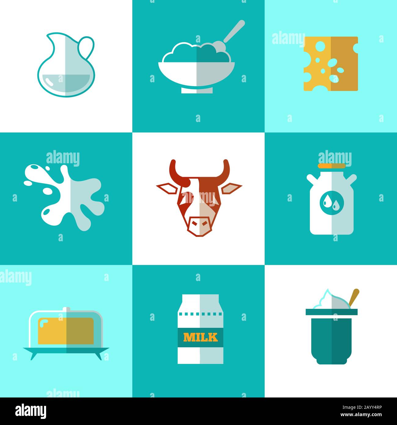 Flat Milk And Dairy Products Vector Icons Product Made From Milk Package Container Healthy