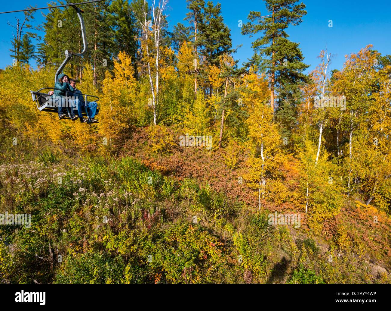 Autumn trees and colours at Istlend Skilift, Listvyanak, Irkutsk Region, Siberia, Russia Stock Photo