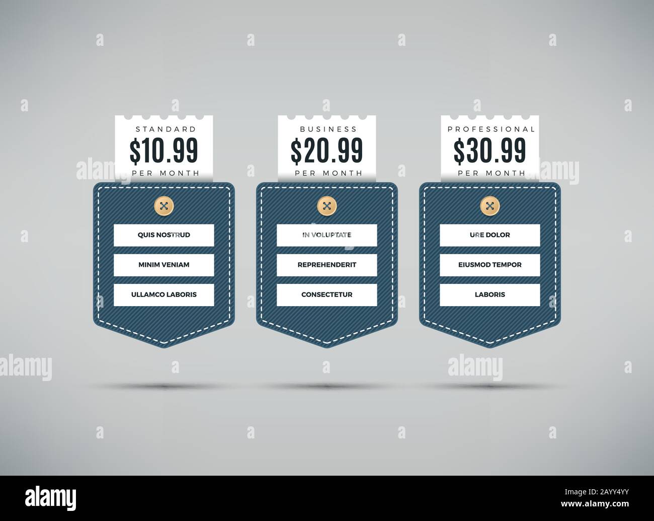 Web pricing table vector template for business plan with comparison of services Stock Vector
