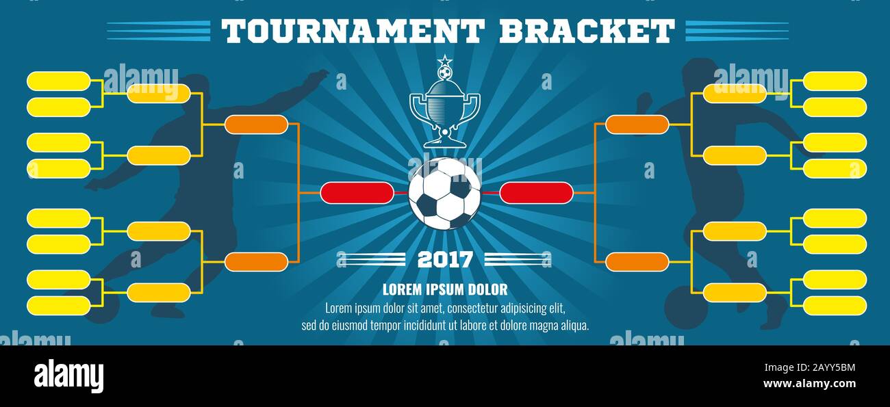 Soccer banner, European football tournament bracket with ball. Soccer match or football tournament, cup of championship vector illustration template Stock Vector