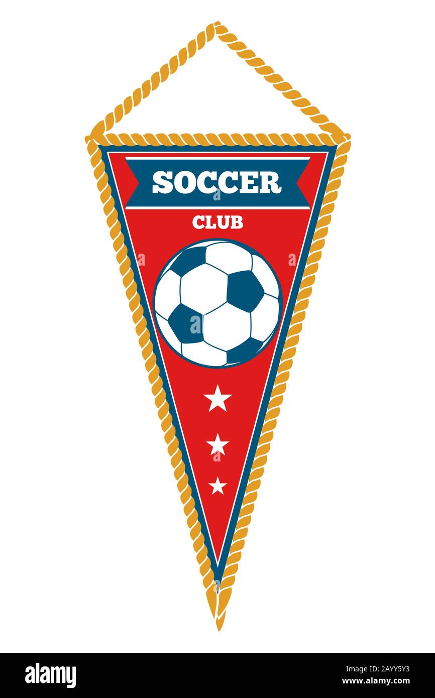 Red triangle soccer pennant isolated white. Football coor banner. Vector illustration Stock Vector