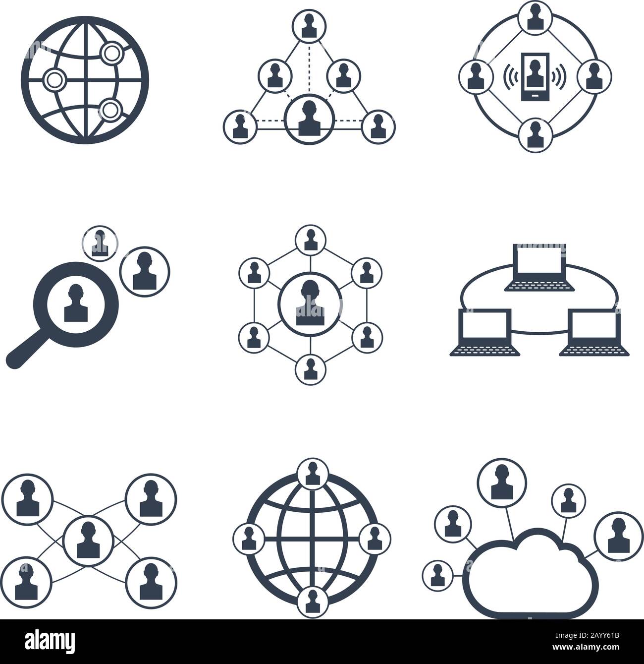 Social network symbols. Vector icons of connection people to network and internet social people communication signs Stock Vector
