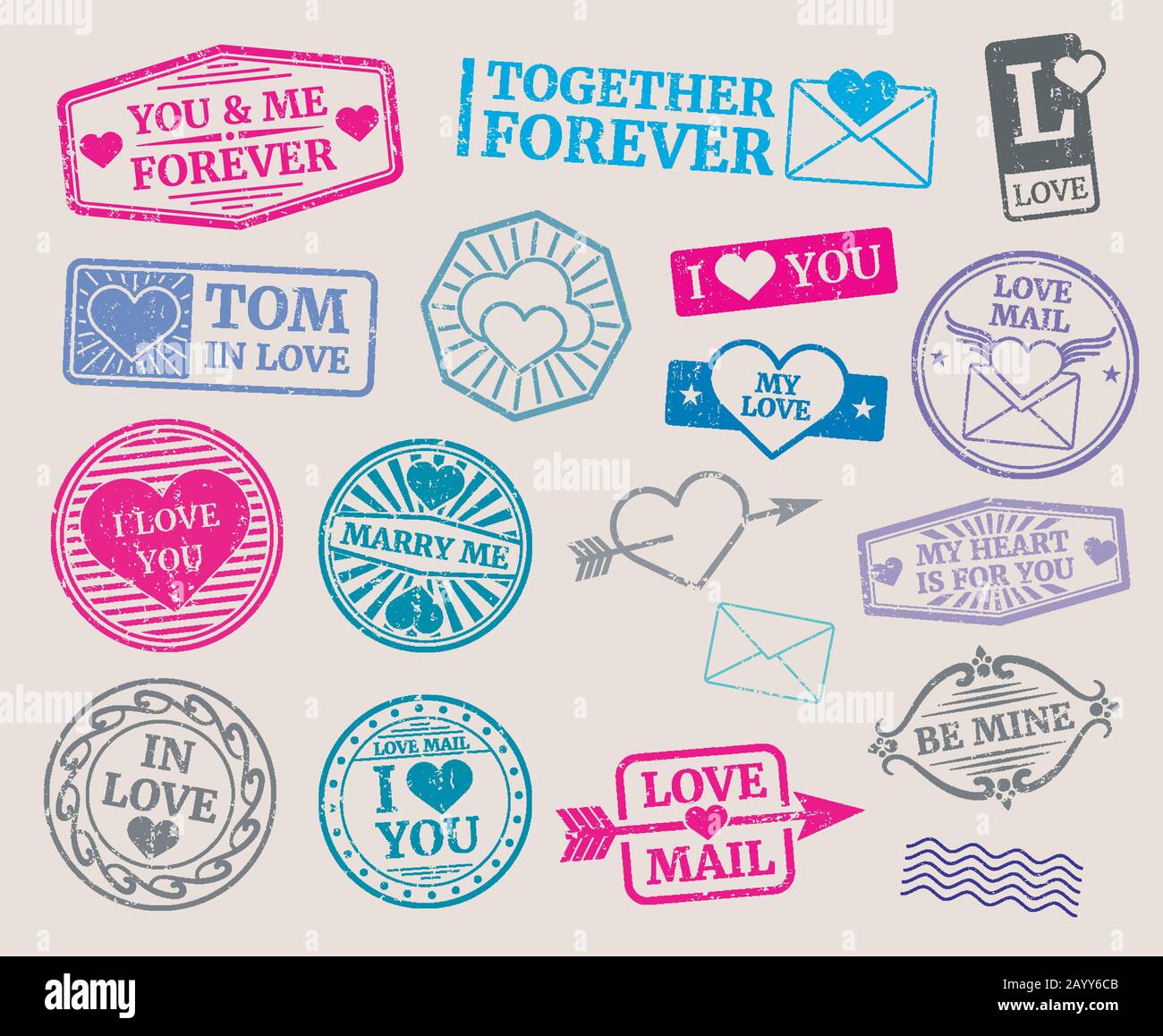 Vintage Postage Stamps Vector Set Romantic Date Love Valentines Day Collection Of Seal With Text Marry Me And I Love You Illustration Stock Vector Image Art Alamy