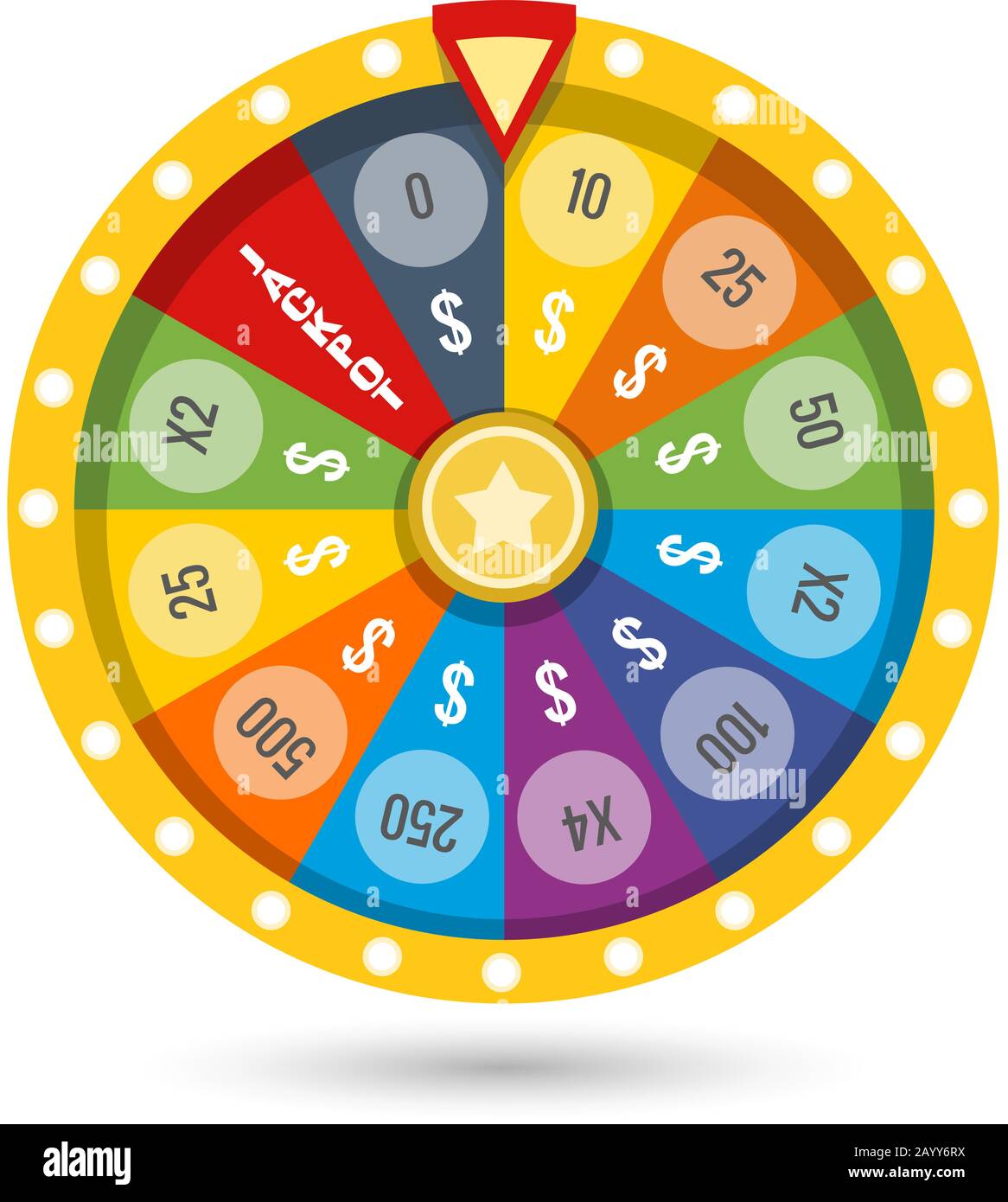 Win money jackpot with lucky fortune game colored wheel vector illustration Stock Vector