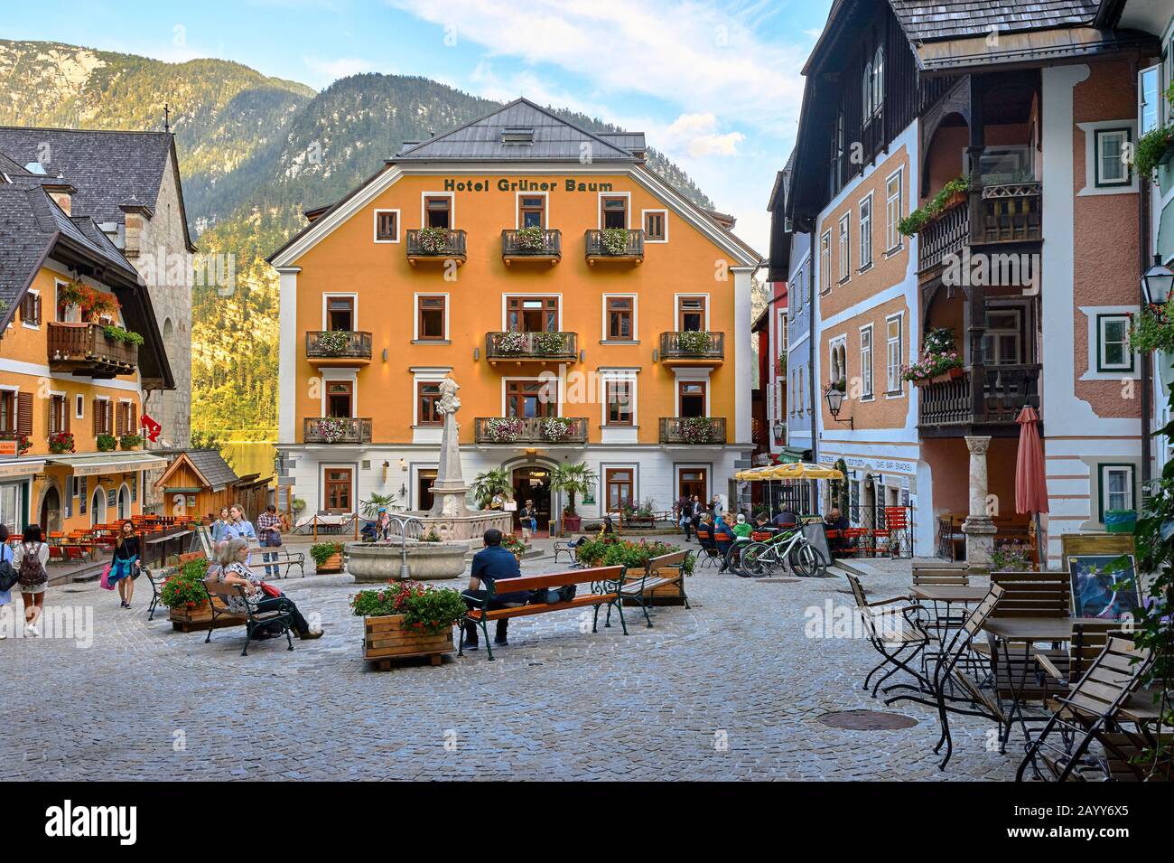 Visiting Hallstatt town Stock Photo