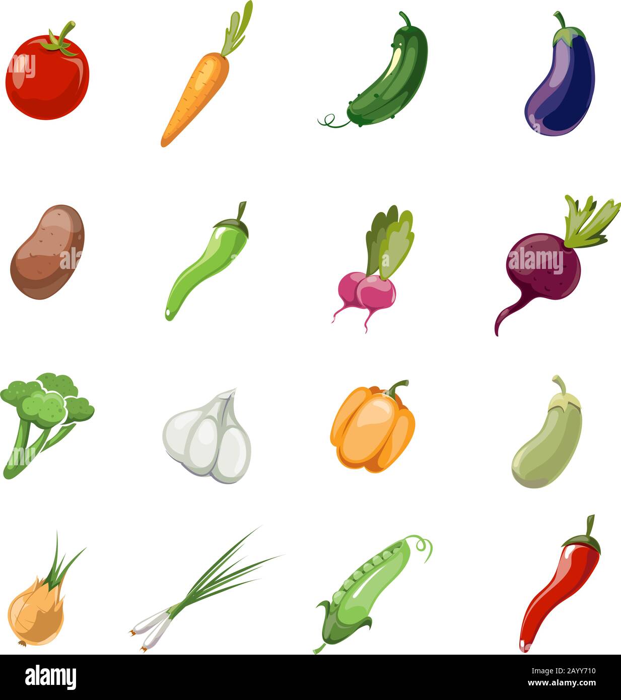 Cartoon vegetables vector. Set of icons vegetable in color style, illustration of vegetarian vegetables Stock Vector