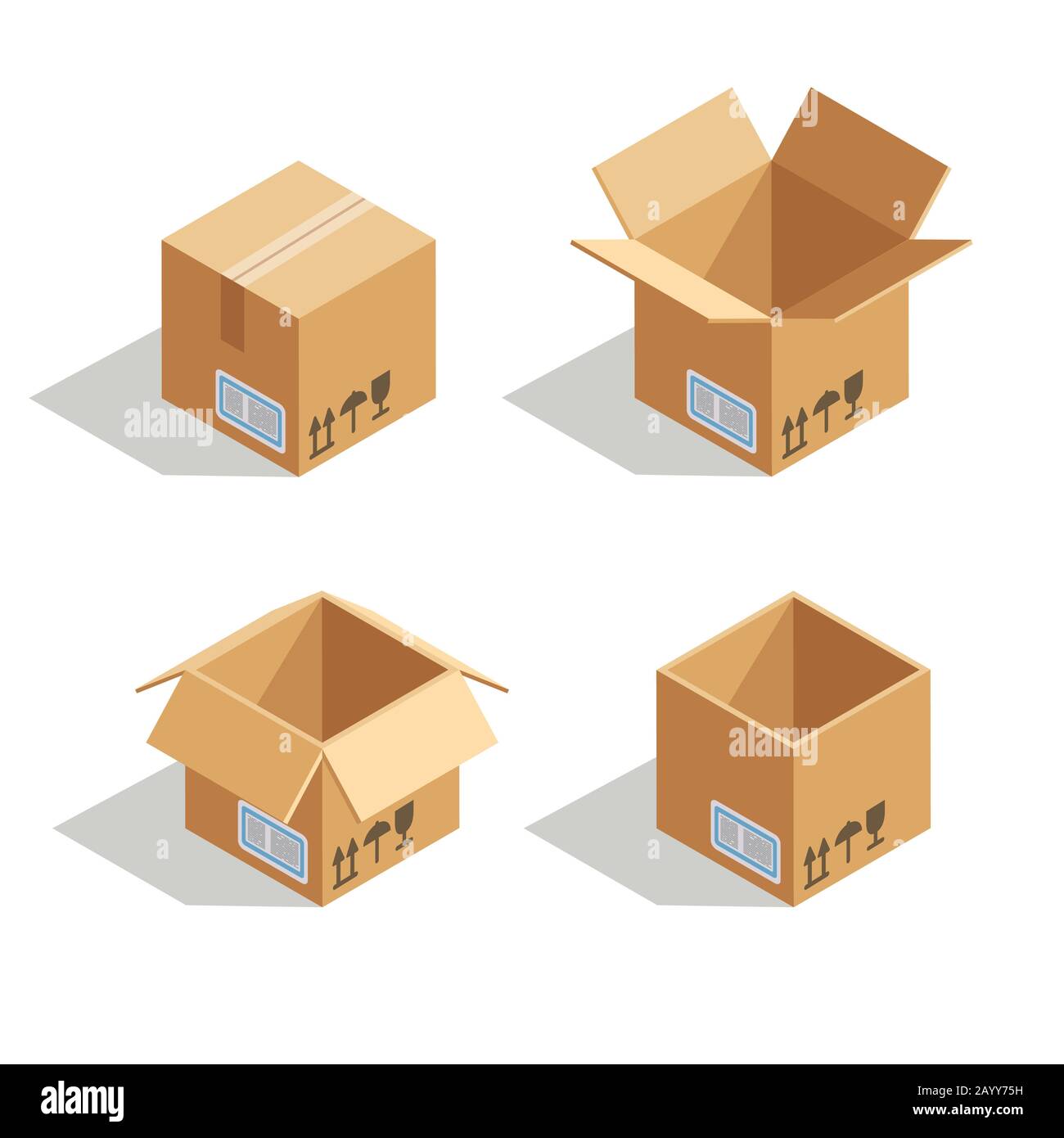 Cardboard open box. Empty container package for delivery and storage, vector illustration Stock Vector