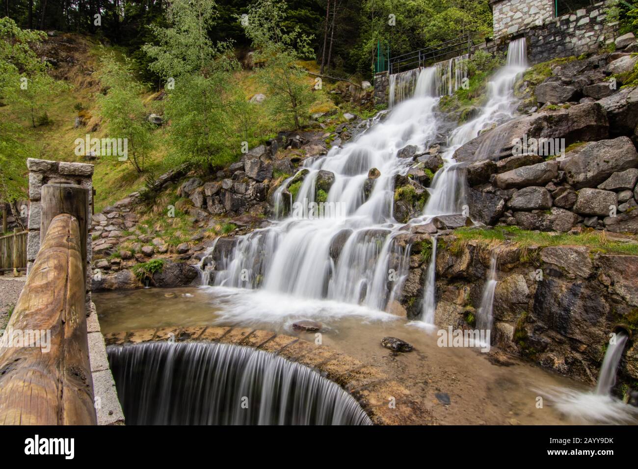 A View Of A Small Cascade Waterfall Near A Village Of Encamp Andorra Located In The Pyrenees Mountain Stock Photo Alamy